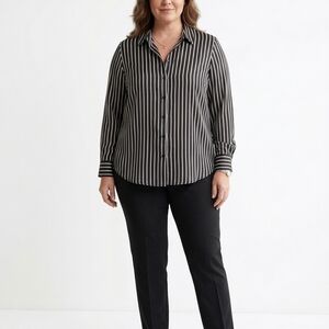 Old Navy Black and White Striped Button-Down Blouse